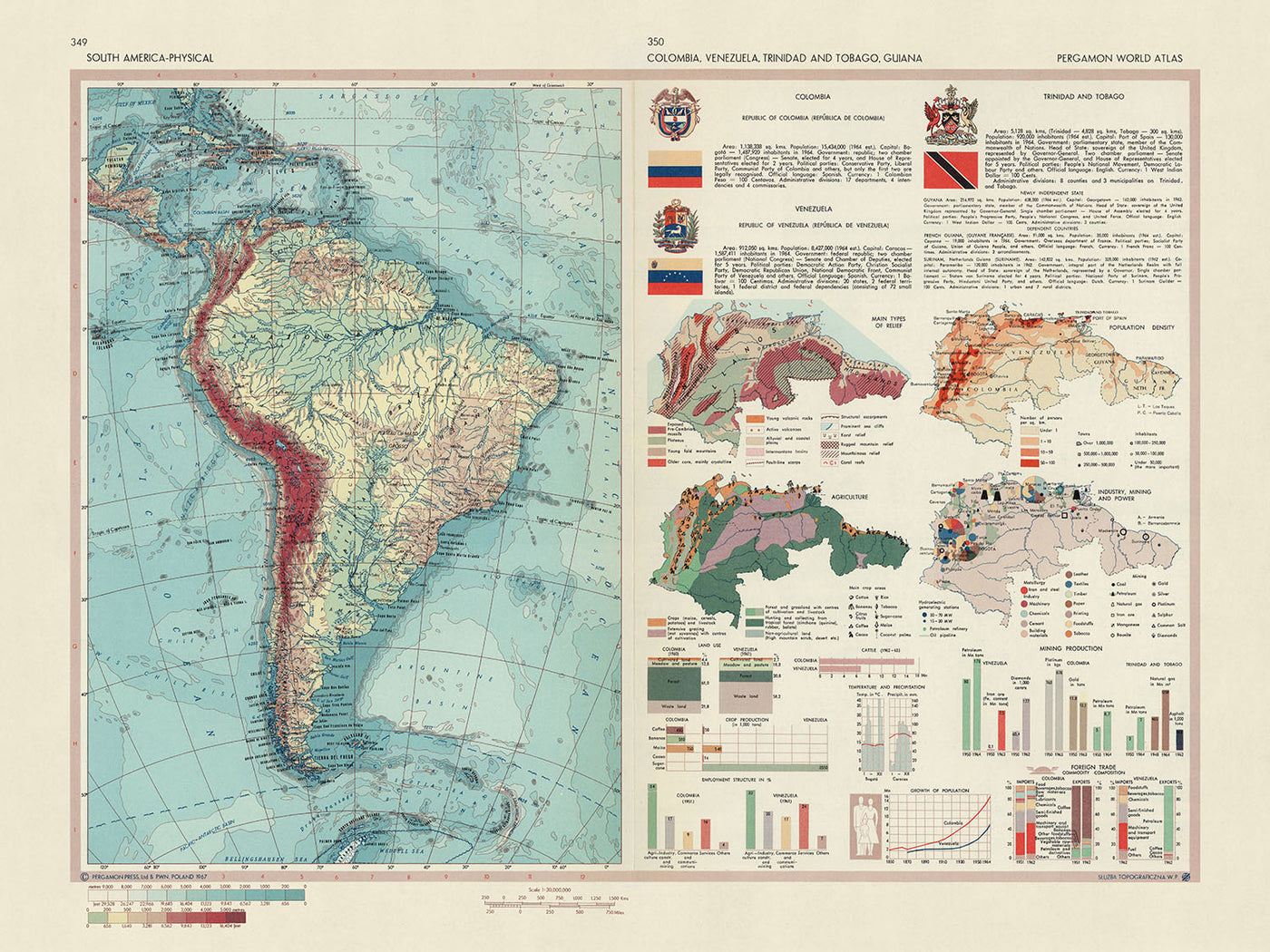 Old Map of South America, 1967: Detailed Physical & Political Map, With Small Infographics