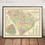Mappa antica della Carolina del Sud di Tanner, 1836: Charleston, Columbia, Camden, Georgetown e Beaufort 