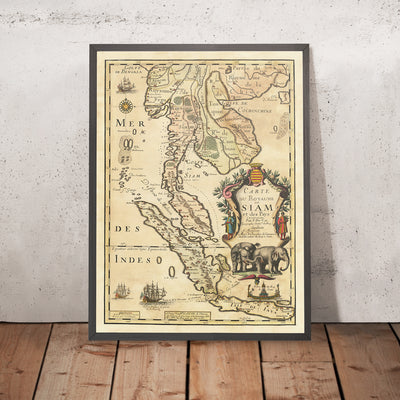 Ancienne carte de la Thaïlande et de l'Indonésie par Pierre Du Val, 1686 : Ayutthaya, Bangkok, Java, Sumatra, Malacca