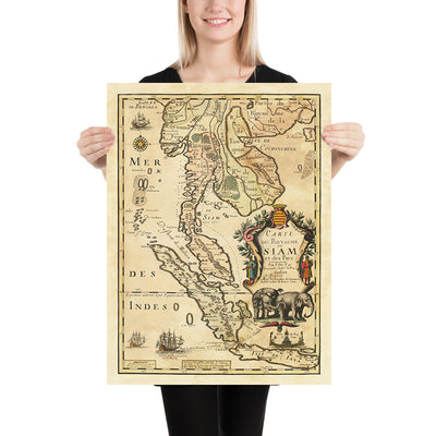 Ancienne carte de la Thaïlande et de l'Indonésie par Pierre Du Val, 1686 : Ayutthaya, Bangkok, Java, Sumatra, Malacca