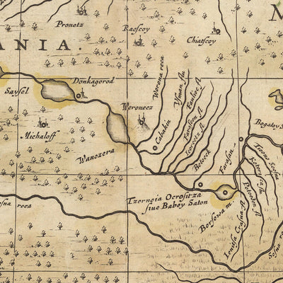 Old Map of Southern Russia by Visscher, 1690: Moscow, Yaroslavl, Vologda, Nizhny Novgorod, Rostov-on-Don