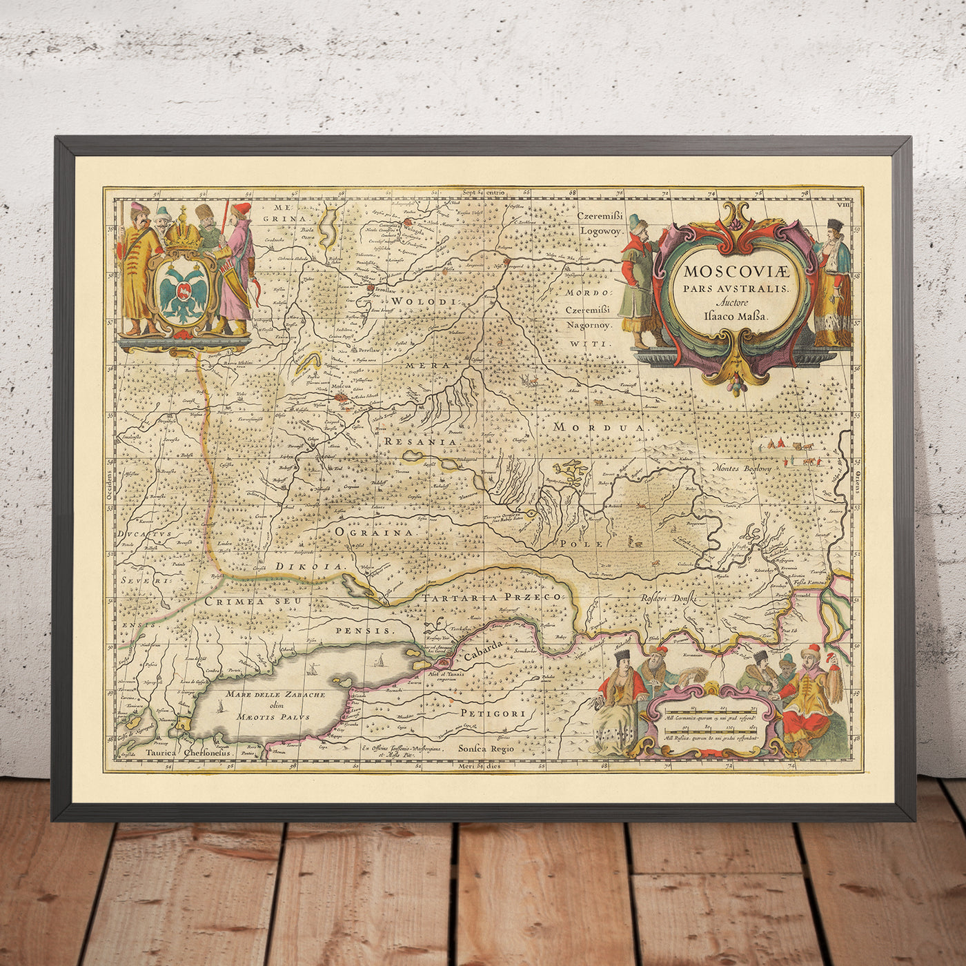Old Map of Southern Russia by Visscher, 1690: Moscow, Yaroslavl, Vologda, Nizhny Novgorod, Rostov-on-Don