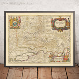 Old Map of Southern Russia by Visscher, 1690: Moscow, Yaroslavl, Vologda, Nizhny Novgorod, Rostov-on-Don