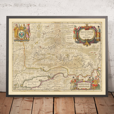 Old Map of Southern Russia by Visscher, 1690: Moscow, Yaroslavl, Vologda, Nizhny Novgorod, Rostov-on-Don