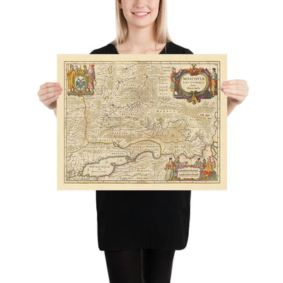 Old Map of Southern Russia by Visscher, 1690: Moscow, Yaroslavl, Vologda, Nizhny Novgorod, Rostov-on-Don