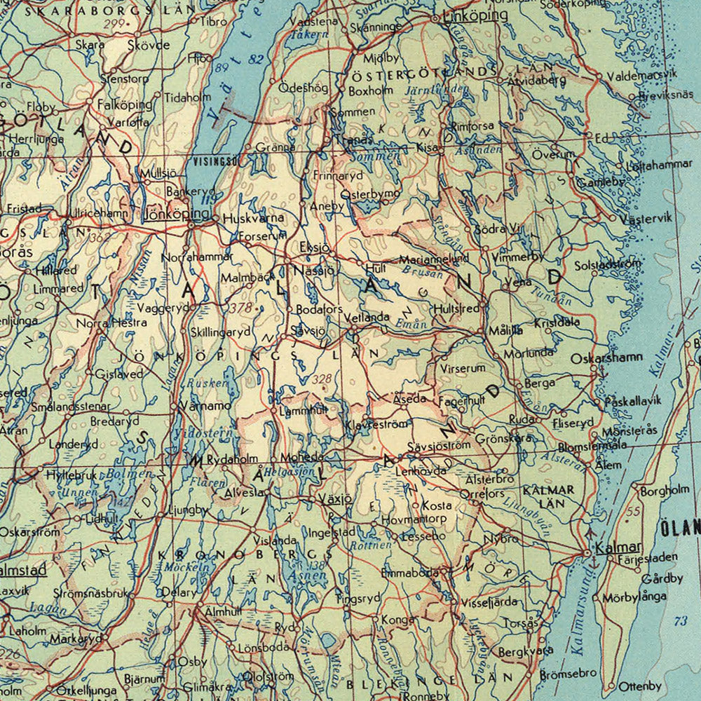 Ancienne carte du Danemark, 1967 : Copenhague, Stockholm, Oslo, Aarhus, Odense, Aalborg, Esbjerg 