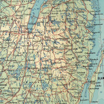 Ancienne carte du Danemark, 1967 : Copenhague, Stockholm, Oslo, Aarhus, Odense, Aalborg, Esbjerg 