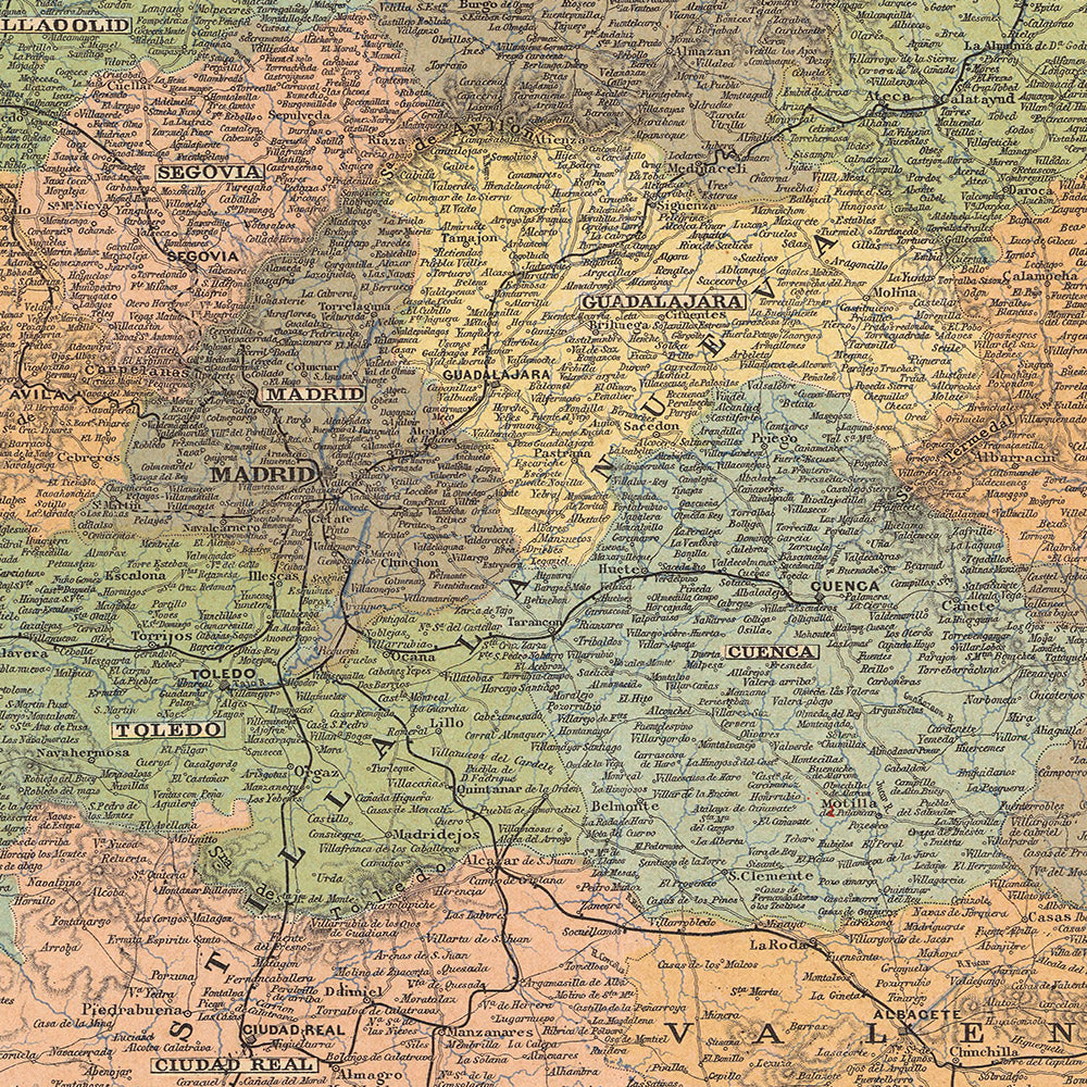 Alte Karte von Spanien und Portugal von Dosseray, 1892: Reiche, Kolonien, Puerto Rico, Philippinen, Kuba 