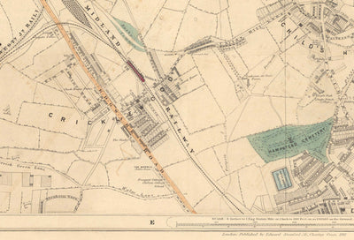 Old Colour Map of North London, 1891 - Hampstead, Cricklewood, Golders Green, Brent - NW2, NW3, NW11, NW4