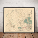 Mappa dei colori antica di Londra Nord, 1891 - Hampstead, Cricklewood, Golders Green, Brent - NW2, NW3, NW11, NW4 
