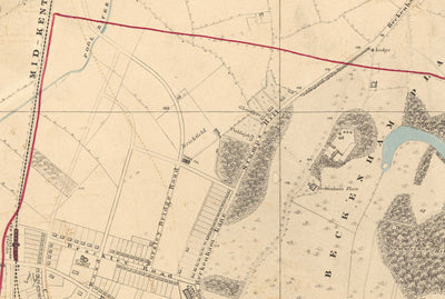 Alte Farbkarte von Südostlondon, 1891 - Bromley, Beckenham, Sydenham, Southend, Downham - SE26, SE6, BR1, BR2 