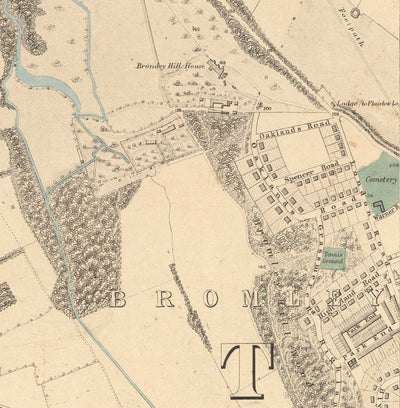 Alte Farbkarte von Südostlondon, 1891 - Bromley, Beckenham, Sydenham, Southend, Downham - SE26, SE6, BR1, BR2 