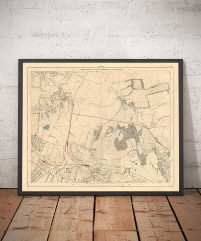 Alte Farbkarte von Südostlondon, 1891 - Bromley, Beckenham, Sydenham, Southend, Downham - SE26, SE6, BR1, BR2 