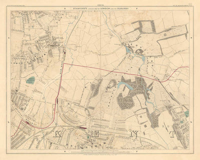 Alte Farbkarte von Südostlondon, 1891 - Bromley, Beckenham, Sydenham, Southend, Downham - SE26, SE6, BR1, BR2 