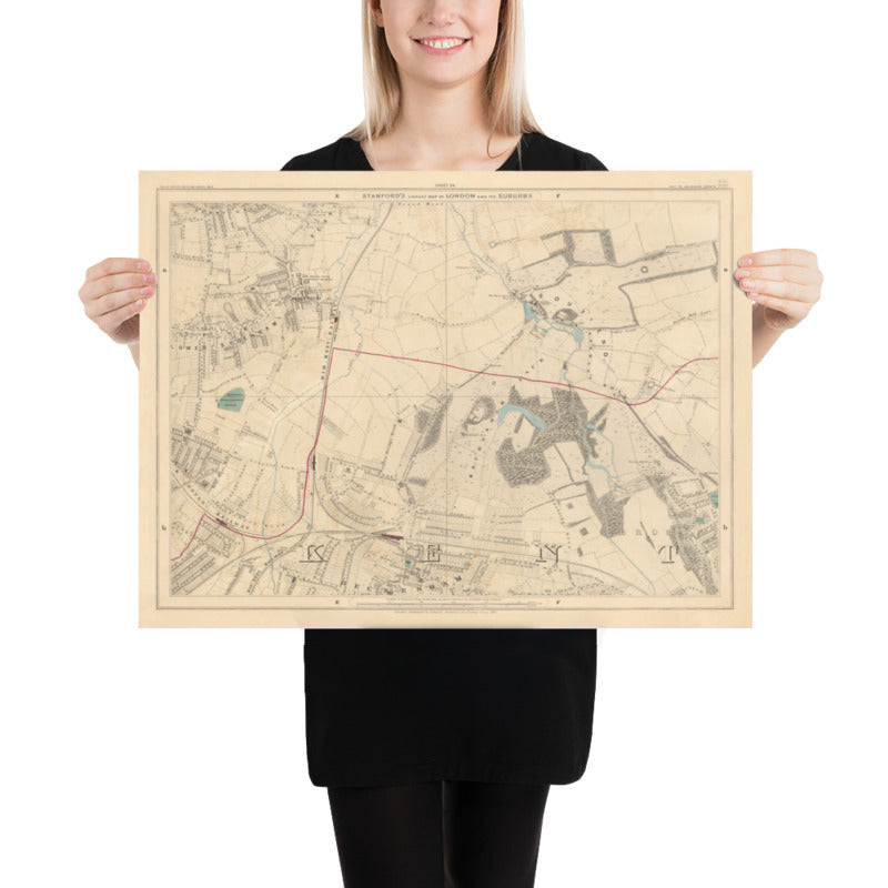 Alte Farbkarte von Südostlondon, 1891 - Bromley, Beckenham, Sydenham, Southend, Downham - SE26, SE6, BR1, BR2 