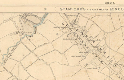 Old Colour Map of North London, 1891 - Hampstead, Cricklewood, Golders Green, Brent - NW2, NW3, NW11, NW4