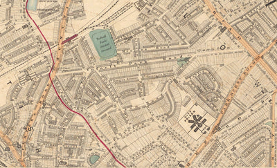 Alte Farbkarte von Nord-London im Jahr 1891 - Highgate, Hampstead Heath, Holloway, Crouch End - N6, N8, N19, N7, NW3 NW5 