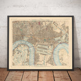 Old Colour Map of East London 1891 - Isle of Dogs, Tower Hamlets, Limehouse, Poplar, Canary Wharf, Surrey Quays - E1 E3 E14 SE16
