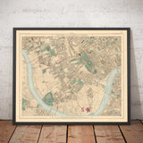 Ancienne carte en couleur de l'ouest de Londres, 1891- Fulham, Brompton, Battersea, Hammersmith - SW6, SW10, SW15, SW18, SW10, SW11, SW5, W6 W14