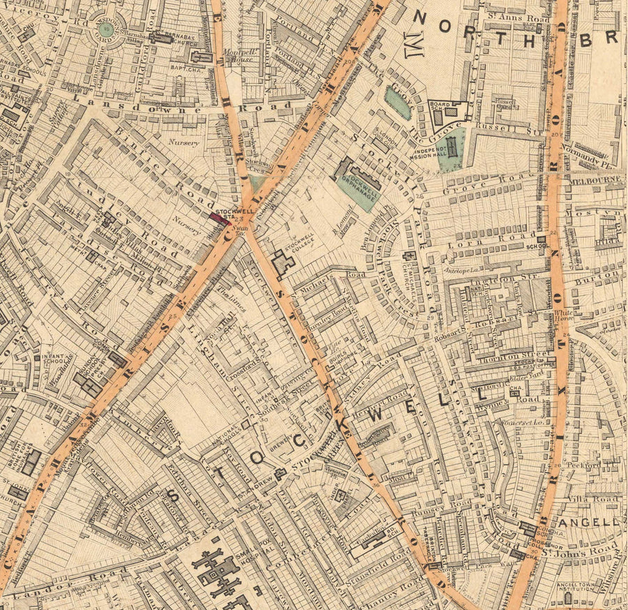 Mappa dei colori antica di South London nel 1891 - Battersea, Chelsea, Oval, Stockwell, Wandsworth - SW3, SW1, SE11, SW8, SW11, SW9, SW4 