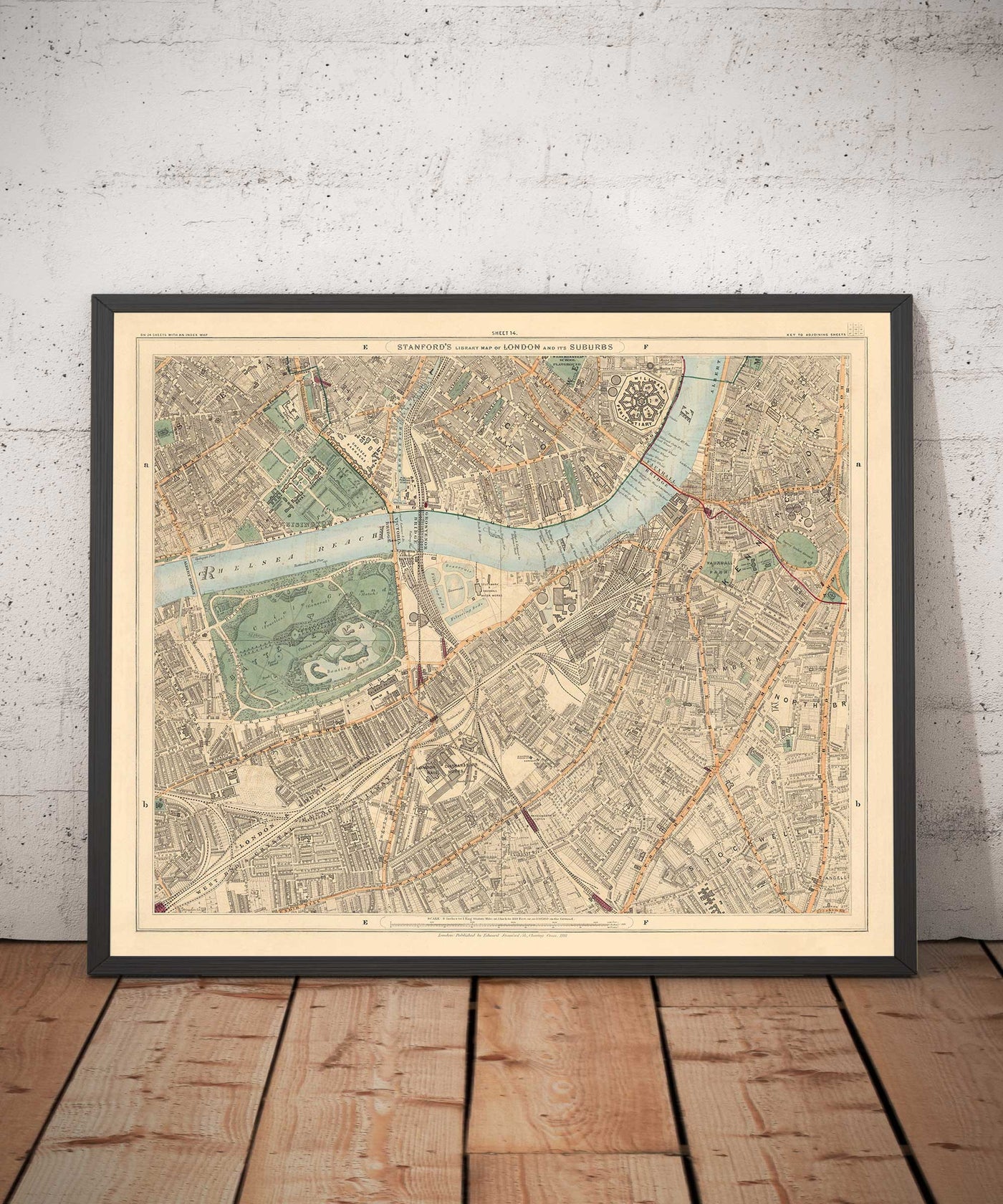 Old Colour Map of South London in 1891 - Battersea, Chelsea, Oval, Stockwell, Wandsworth - SW3, SW1, SE11, SW8, SW11, SW9, SW4