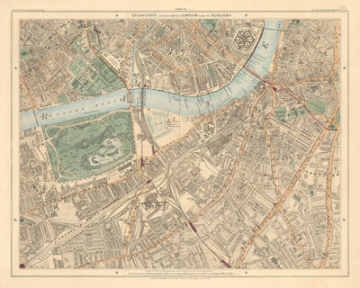 Old Colour Map of South London in 1891 - Battersea, Chelsea, Oval, Stockwell, Wandsworth - SW3, SW1, SE11, SW8, SW11, SW9, SW4