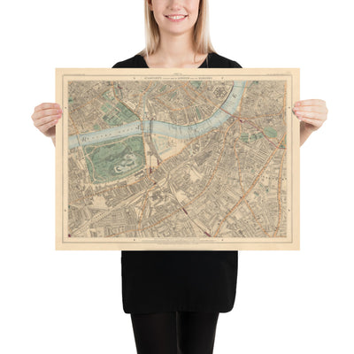 Old Colour Map of South London in 1891 - Battersea, Chelsea, Oval, Stockwell, Wandsworth - SW3, SW1, SE11, SW8, SW11, SW9, SW4
