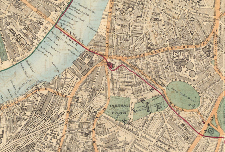 Mappa dei colori antica di South London nel 1891 - Battersea, Chelsea, Oval, Stockwell, Wandsworth - SW3, SW1, SE11, SW8, SW11, SW9, SW4 