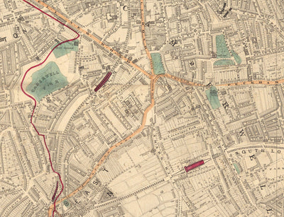 Old Colour Map of South London in 1891 - Camberwell, Peckham, Walworth, Nunhead, Old Kent Road - SE5, SE17, SE15, SE1, SE16