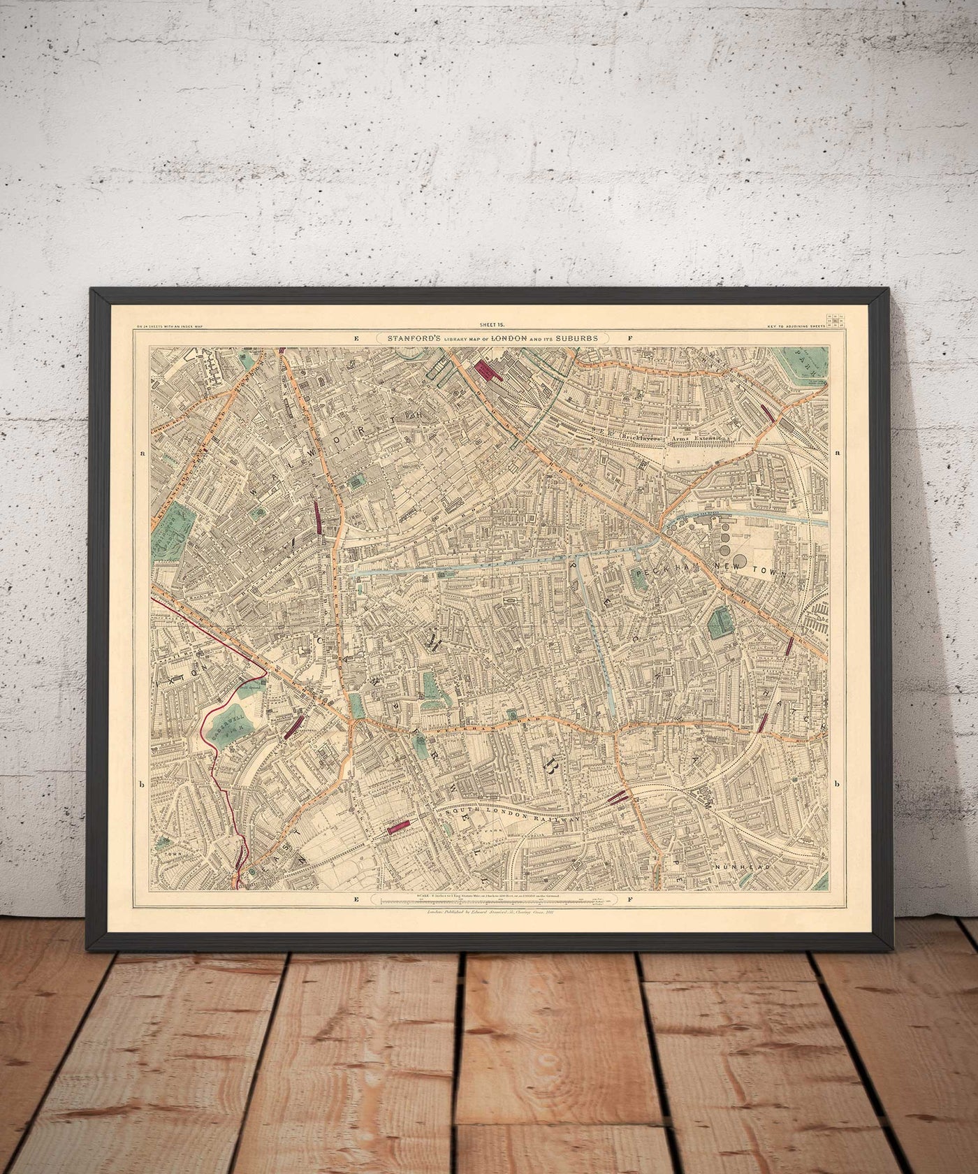 Old Colour Map of South London in 1891 - Camberwell, Peckham, Walworth, Nunhead, Old Kent Road - SE5, SE17, SE15, SE1, SE16