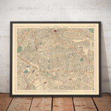 Alte Farbkarte von Südlondon im Jahr 1891 - Camberwell, Peckham, Walworth, Nunhead, Old Kent Road - SE5, SE17, SE15, SE1, SE16 