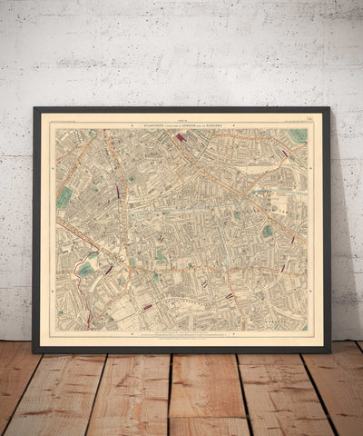 Old Colour Map of South London in 1891 - Camberwell, Peckham, Walworth, Nunhead, Old Kent Road - SE5, SE17, SE15, SE1, SE16
