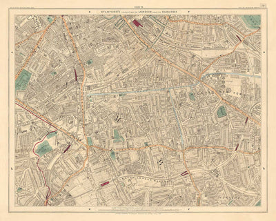 Old Colour Map of South London in 1891 - Camberwell, Peckham, Walworth, Nunhead, Old Kent Road - SE5, SE17, SE15, SE1, SE16