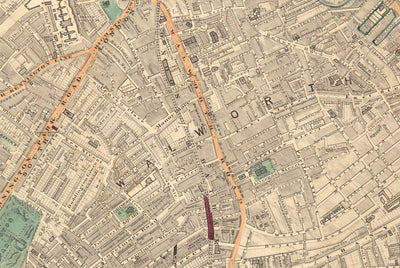 Old Colour Map of South London in 1891 - Camberwell, Peckham, Walworth, Nunhead, Old Kent Road - SE5, SE17, SE15, SE1, SE16