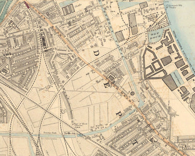 Alte Farbkarte von Südlondon im Jahr 1891 - Greenwich, Deptford, New Cross, Telegraph Hill, Blackheath - SE8, SE14, SE10 SE4 SE13 