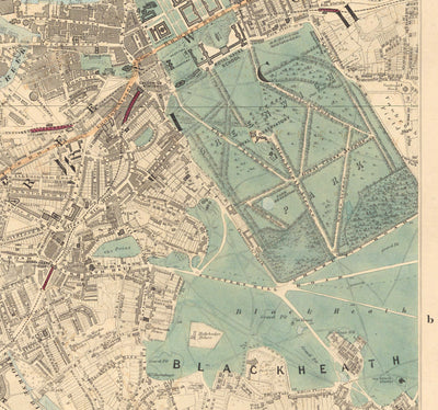 Alte Farbkarte von Südlondon im Jahr 1891 - Greenwich, Deptford, New Cross, Telegraph Hill, Blackheath - SE8, SE14, SE10 SE4 SE13 