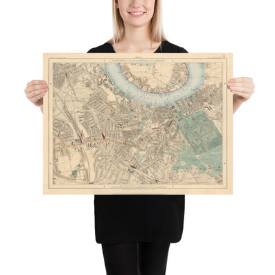 Alte Farbkarte von Südlondon im Jahr 1891 - Greenwich, Deptford, New Cross, Telegraph Hill, Blackheath - SE8, SE14, SE10 SE4 SE13 