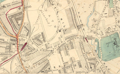 Old Colour Map of South London in 1891 - Dulwich, Peckham Rye, Herne Hill, Forest Hill - SE24, SE22, SE21, SE23