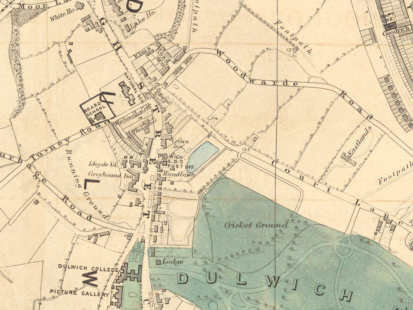 Old Colour Map of South London in 1891 - Dulwich, Peckham Rye, Herne Hill, Forest Hill - SE24, SE22, SE21, SE23