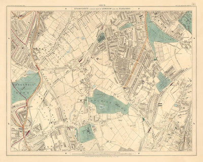 Old Colour Map of South London in 1891 - Dulwich, Peckham Rye, Herne Hill, Forest Hill - SE24, SE22, SE21, SE23