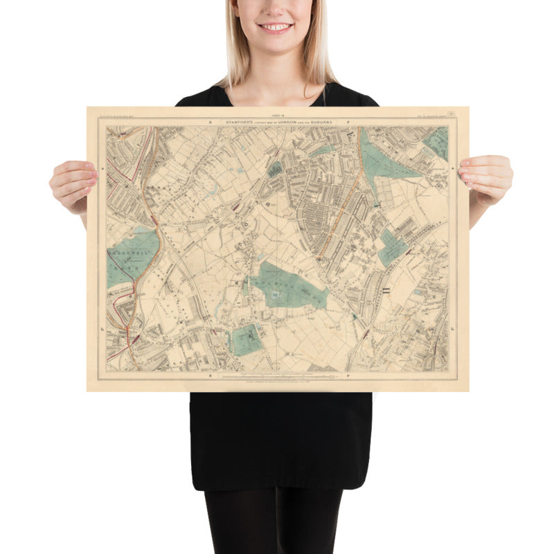 Old Colour Map of South London in 1891 - Dulwich, Peckham Rye, Herne Hill, Forest Hill - SE24, SE22, SE21, SE23