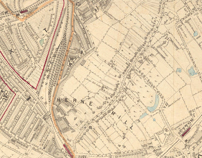 Old Colour Map of South London in 1891 - Dulwich, Peckham Rye, Herne Hill, Forest Hill - SE24, SE22, SE21, SE23