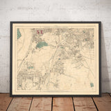 Antiguo mapa en color del sureste de Londres, 1891 - Lewisham, Ladywell, Brockley, Catford - SE4, SE13, SE23, SE6