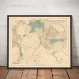 Old Colour Map of South London in 1891 - Streatham, Tooting, Mitcham, Norbury - SW17, SW16, CR4