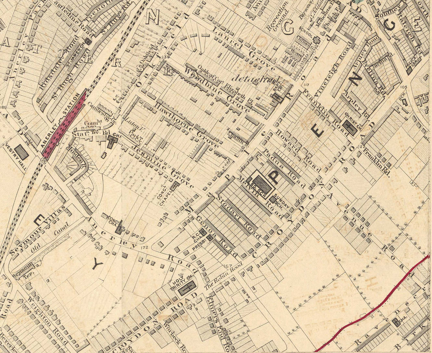 Old Colour Map of South East London, 1891 - Norwood, Crystal Palace, Penge, Sydenham - SE27, SE19, SE20, SE26