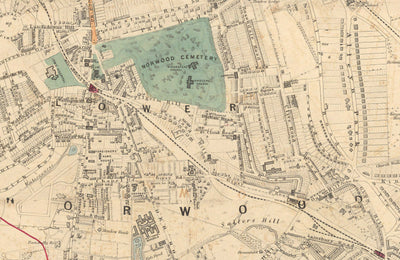 Old Colour Map of South East London, 1891 - Norwood, Crystal Palace, Penge, Sydenham - SE27, SE19, SE20, SE26
