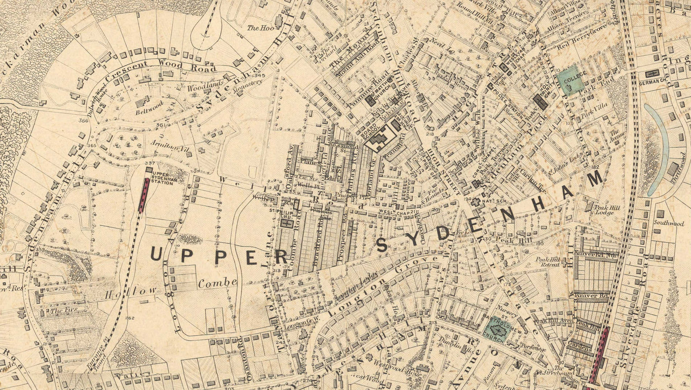 Old Colour Map of South East London, 1891 - Norwood, Crystal Palace, Penge, Sydenham - SE27, SE19, SE20, SE26