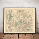 Old Colour Map of North London, 1891 - Finsbury Park, Hackney Downs, Stoke Newington, Clapton - N4, N5, N15, N16, E5