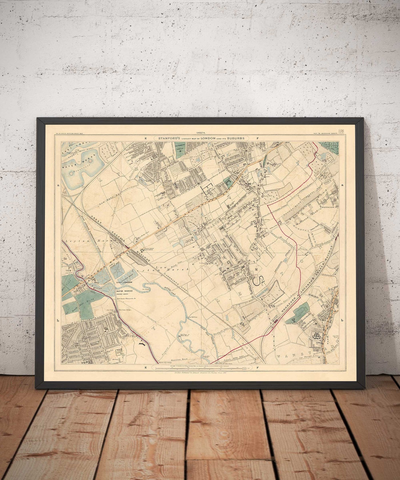 Old Colour Map of North East London, 1891 - Walthamstow, Leyton, Wanstead, Leytonstone, Lea - E5, E10, E11, E17