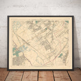 Antiguo mapa en color del noreste de Londres, 1891 - Walthamstow, Leyton, Wanstead, Leytonstone, Lea - E5, E10, E11, E17